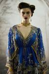 Rajdeep Ranawat_Blue Silk Print Floral V Neck Parma Regal Peplum Tunic_Online_at_Aza_Fashions