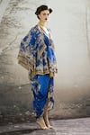 Buy_Rajdeep Ranawat_Blue Silk Print Floral V Neck Parma Regal Peplum Tunic