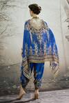 Shop_Rajdeep Ranawat_Blue Silk Print Floral V Neck Chloe Regal Cape_at_Aza_Fashions