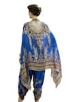 Rajdeep Ranawat_Blue Silk Print Floral V Neck Chloe Regal Cape_at_Aza_Fashions