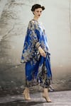 Rajdeep Ranawat_Blue Silk Print Regal Floral Round Neck Colette Tunic With Draped Skirt _at_Aza_Fashions