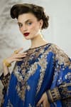 Shop_Rajdeep Ranawat_Blue Silk Print Regal Floral Round Neck Colette Tunic With Draped Skirt 