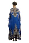 Buy_Rajdeep Ranawat_Blue Silk Print Regal Floral V Neck Imama Kaftan