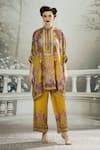 Buy_Rajdeep Ranawat_Yellow Silk Printed Floral Band Collar Chanel Kaftan Tunic_at_Aza_Fashions