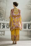 Shop_Rajdeep Ranawat_Yellow Silk Printed Floral Band Collar Chanel Kaftan Tunic_at_Aza_Fashions