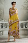 Buy_Rajdeep Ranawat_Yellow Silk Printed Floral Boat Kamini Asymmetric Tunic And Draped Skirt Set_Online_at_Aza_Fashions