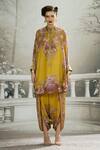 Rajdeep Ranawat_Yellow Silk Printed Floral Band Collar Mabel Tunic And Dhoti Pant Set _Online_at_Aza_Fashions