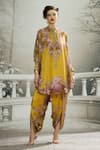 Shop_Rajdeep Ranawat_Yellow Silk Printed Floral Band Collar Mabel Tunic And Dhoti Pant Set _Online_at_Aza_Fashions