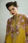 Rajdeep Ranawat_Yellow Silk Printed Floral Band Collar Mabel Tunic And Dhoti Pant Set _at_Aza_Fashions