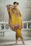 Buy_Rajdeep Ranawat_Yellow Silk Printed Floral Band Collar Mabel Tunic And Dhoti Pant Set 