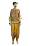 Rajdeep Ranawat_Yellow Silk Printed Floral Round Ramona Poncho Tunic_Online_at_Aza_Fashions