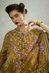 Shop_Rajdeep Ranawat_Yellow Silk Printed Floral Round Ramona Poncho Tunic