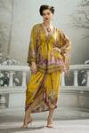 Buy_Rajdeep Ranawat_Yellow Silk Printed Floral V Neck Parma Drawstring Kaftan_at_Aza_Fashions