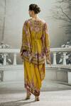 Shop_Rajdeep Ranawat_Yellow Silk Printed Floral V Neck Parma Drawstring Kaftan_at_Aza_Fashions