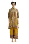 Rajdeep Ranawat_Yellow Silk Printed Floral Collared Kamara Gathered Sleeve Circular Shirt Tunic_Online_at_Aza_Fashions