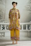 Buy_Rajdeep Ranawat_Yellow Silk Printed Floral Collared Kamara Gathered Sleeve Circular Shirt Tunic_Online_at_Aza_Fashions