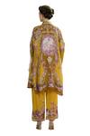 Rajdeep Ranawat_Yellow Silk Printed Floral Collared Kamara Gathered Sleeve Circular Shirt Tunic_at_Aza_Fashions