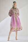 Shop_Rajdeep Ranawat_Purple Cotton Linen Printed Floral Collared Paris Shirt Dress _Online_at_Aza_Fashions