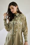 Buy_Rajdeep Ranawat_Brown Cotton Linen Printed Floral Collared Paris Midi Shirt Dress