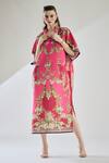 Buy_Rajdeep Ranawat_Fuchsia Cotton Linen Printed Floral Briana Half Sleeve Shirt Kaftan Dress_Online_at_Aza_Fashions