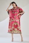 Shop_Rajdeep Ranawat_Fuchsia Cotton Linen Printed Floral Briana Half Sleeve Shirt Kaftan Dress_Online_at_Aza_Fashions