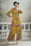 Buy_Rajdeep Ranawat_Yellow Silk Printed Floral Gloria Layered Flared Pant _at_Aza_Fashions