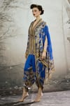 Shop_Rajdeep Ranawat_Blue Modal Satin Printed Flower Sonth Border Dhoti Pant _Online_at_Aza_Fashions