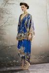Rajdeep Ranawat_Blue Modal Satin Printed Botanical Leila Draped Skirt_at_Aza_Fashions