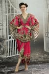 Buy_Rajdeep Ranawat_Fuchsia Modal Satin Printed Garden Leila Border Draped Skirt_at_Aza_Fashions