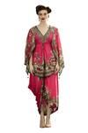Rajdeep Ranawat_Fuchsia Modal Satin Printed Garden Leila Border Draped Skirt_Online_at_Aza_Fashions