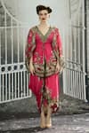 Buy_Rajdeep Ranawat_Fuchsia Modal Satin Printed Garden Leila Border Draped Skirt_Online_at_Aza_Fashions