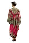 Shop_Rajdeep Ranawat_Fuchsia Modal Satin Printed Garden Leila Border Draped Skirt_Online_at_Aza_Fashions