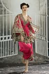 Rajdeep Ranawat_Fuchsia Modal Satin Printed Garden Leila Border Draped Skirt_at_Aza_Fashions