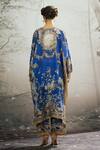 Shop_Rajdeep Ranawat_Blue Silk Printed Floral V Neck Gufrina Kaftan_at_Aza_Fashions