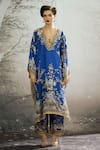 Buy_Rajdeep Ranawat_Blue Silk Printed Floral V Neck Gufrina Kaftan_Online_at_Aza_Fashions