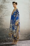 Shop_Rajdeep Ranawat_Blue Silk Printed Floral V Neck Gufrina Kaftan_Online_at_Aza_Fashions
