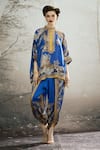 Buy_Rajdeep Ranawat_Blue Silk Printed Floral Band Collar Chanel Tunic_at_Aza_Fashions