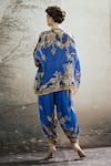 Shop_Rajdeep Ranawat_Blue Silk Printed Floral Band Collar Chanel Tunic_at_Aza_Fashions