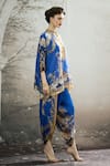 Shop_Rajdeep Ranawat_Blue Silk Printed Floral Band Collar Chanel Tunic_Online_at_Aza_Fashions