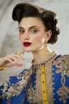 Shop_Rajdeep Ranawat_Blue Silk Printed Floral Band Collar Chanel Tunic