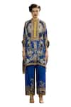 Rajdeep Ranawat_Blue Silk Printed Flower Band Collar Chanel Tunic_Online_at_Aza_Fashions