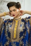 Shop_Rajdeep Ranawat_Blue Silk Printed Flower Band Collar Chanel Tunic