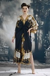 Buy_Rajdeep Ranawat_Black Silk Print Empire Bloom V Neck Rasika Kaftan_Online_at_Aza_Fashions