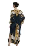 Rajdeep Ranawat_Black Silk Print Empire Bloom V Neck Rasika Kaftan_at_Aza_Fashions