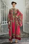 Buy_Rajdeep Ranawat_Pink Silk Print Vintage Clover V Neck Beatrice Flora Kaftan _at_Aza_Fashions