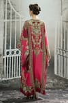 Shop_Rajdeep Ranawat_Pink Silk Print Vintage Clover V Neck Beatrice Flora Kaftan _at_Aza_Fashions