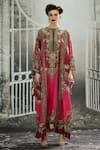 Rajdeep Ranawat_Pink Silk Print Vintage Clover V Neck Beatrice Flora Kaftan _Online_at_Aza_Fashions