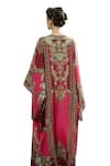 Shop_Rajdeep Ranawat_Pink Silk Print Vintage Clover V Neck Beatrice Flora Kaftan _Online_at_Aza_Fashions