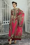 Rajdeep Ranawat_Pink Silk Print Vintage Clover V Neck Beatrice Flora Kaftan _at_Aza_Fashions