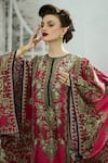 Shop_Rajdeep Ranawat_Pink Silk Print Vintage Clover V Neck Beatrice Flora Kaftan 